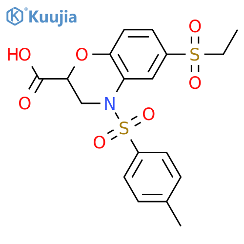 6-(ETHYLSULFONYL)-4-[(4-METHYLPHENYL)SULFONYL]-3,4-DIHYDRO-2H-1,4-BENZOXAZINE-2-CARBOXYLIC ACID structure