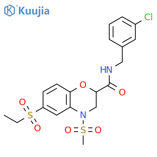 N-(3-Chlorobenzyl)-6-(ethylsulfonyl)-4-(methylsulfonyl)-3,4-dihydro-2H-1,4-benzoxazine-2-carboxamide structure