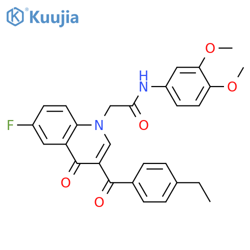 N-(3,4-dimethoxyphenyl)-2-3-(4-ethylbenzoyl)-6-fluoro-4-oxo-1,4-dihydroquinolin-1-ylacetamide structure