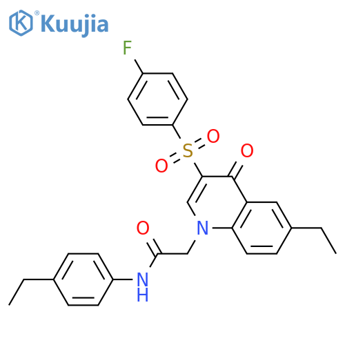 2-6-ethyl-3-(4-fluorobenzenesulfonyl)-4-oxo-1,4-dihydroquinolin-1-yl-N-(4-ethylphenyl)acetamide structure
