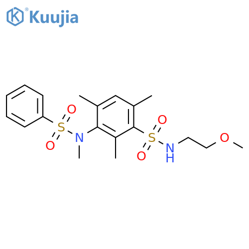 N-(2-methoxyethyl)-2,4,6-trimethyl-3-(N-methylbenzenesulfonamido)benzene-1-sulfonamide structure