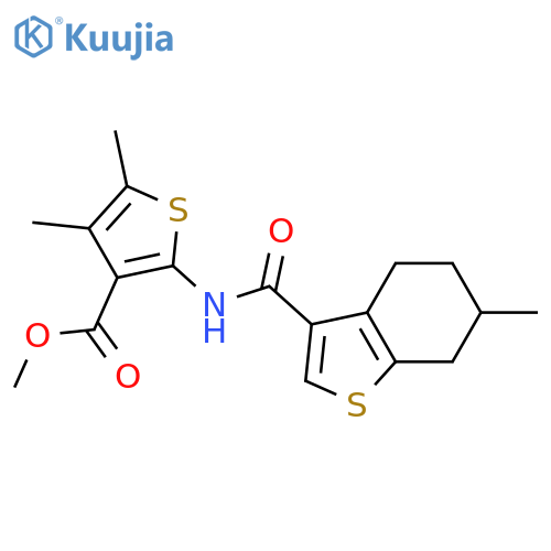methyl 4,5-dimethyl-2-(6-methyl-4,5,6,7-tetrahydro-1-benzothiophene-3-amido)thiophene-3-carboxylate structure