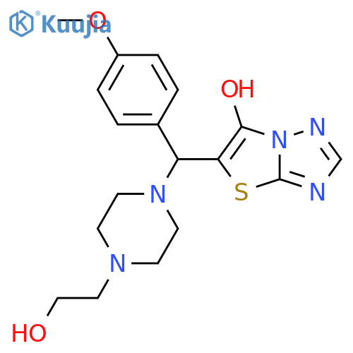 5-{4-(2-hydroxyethyl)piperazin-1-yl(4-methoxyphenyl)methyl}-1,2,4triazolo3,2-b1,3thiazol-6-ol structure