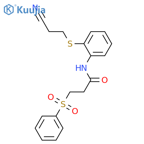 3-(benzenesulfonyl)-N-{2-(2-cyanoethyl)sulfanylphenyl}propanamide structure
