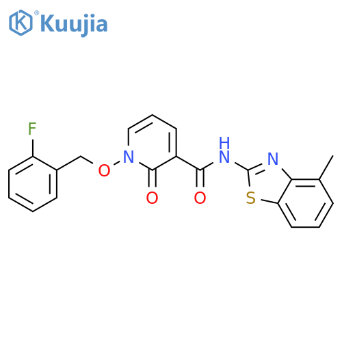 1-(2-fluorophenyl)methoxy-N-(4-methyl-1,3-benzothiazol-2-yl)-2-oxo-1,2-dihydropyridine-3-carboxamide structure