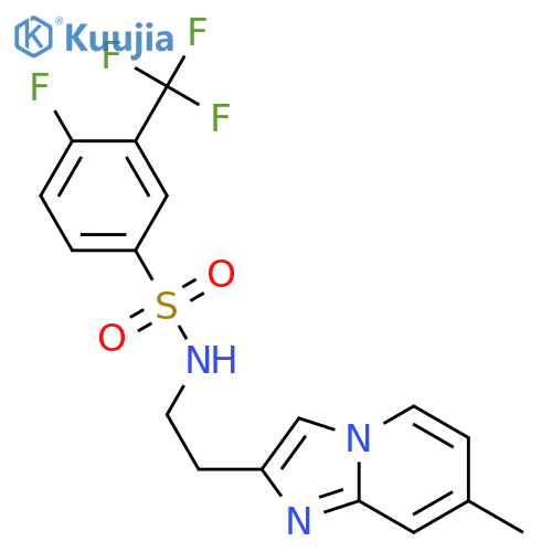 4-fluoro-N-(2-{7-methylimidazo1,2-apyridin-2-yl}ethyl)-3-(trifluoromethyl)benzene-1-sulfonamide structure