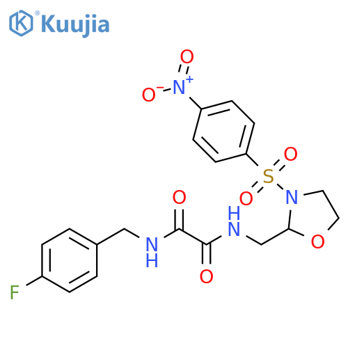 N'-(4-fluorophenyl)methyl-N-{3-(4-nitrobenzenesulfonyl)-1,3-oxazolidin-2-ylmethyl}ethanediamide structure