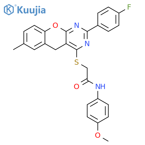 2-{2-(4-fluorophenyl)-7-methyl-5H-chromeno2,3-dpyrimidin-4-ylsulfanyl}-N-(4-methoxyphenyl)acetamide structure