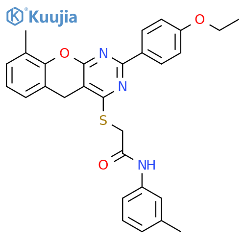 2-{2-(4-ethoxyphenyl)-9-methyl-5H-chromeno2,3-dpyrimidin-4-ylsulfanyl}-N-(3-methylphenyl)acetamide structure