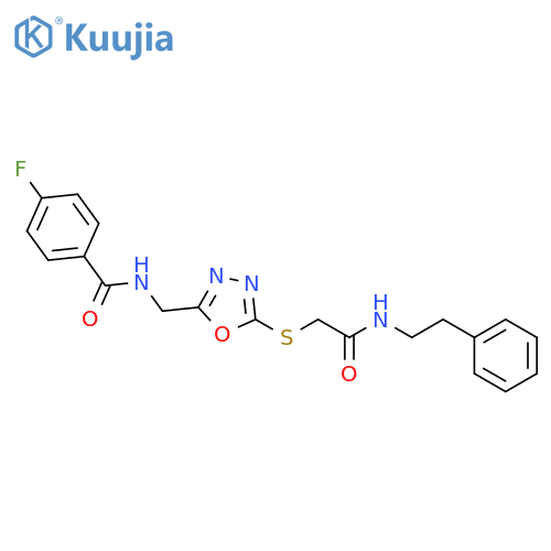 4-fluoro-N-{5-({(2-phenylethyl)carbamoylmethyl}sulfanyl)-1,3,4-oxadiazol-2-ylmethyl}benzamide structure