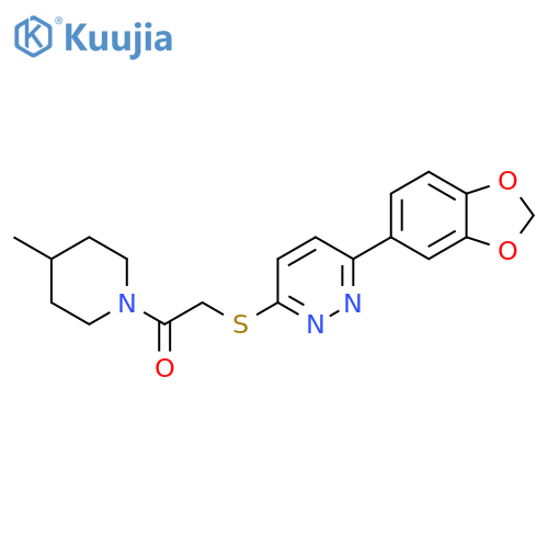 2-{6-(2H-1,3-benzodioxol-5-yl)pyridazin-3-ylsulfanyl}-1-(4-methylpiperidin-1-yl)ethan-1-one structure