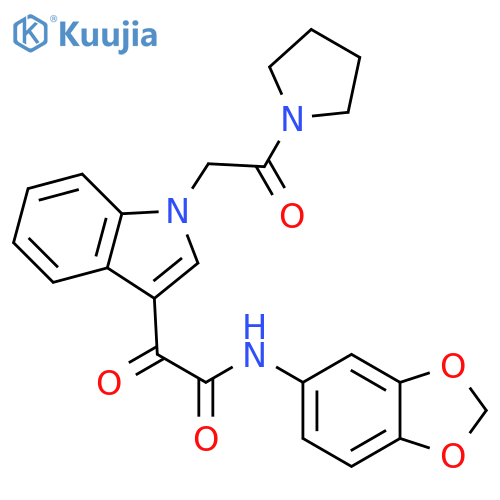 N-(2H-1,3-benzodioxol-5-yl)-2-oxo-2-{1-2-oxo-2-(pyrrolidin-1-yl)ethyl-1H-indol-3-yl}acetamide structure