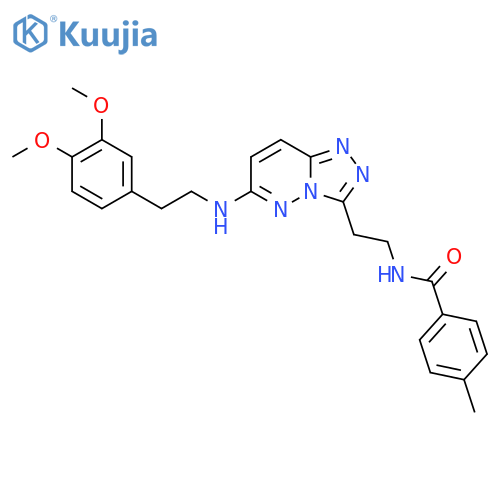 N-2-(6-{2-(3,4-dimethoxyphenyl)ethylamino}-1,2,4triazolo4,3-bpyridazin-3-yl)ethyl-4-methylbenzamide structure