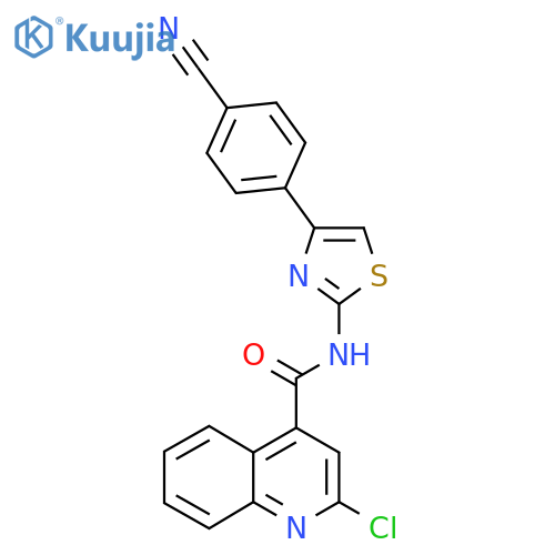 2-chloro-N-[4-(4-cyanophenyl)-1,3-thiazol-2-yl]quinoline-4-carboxamide structure