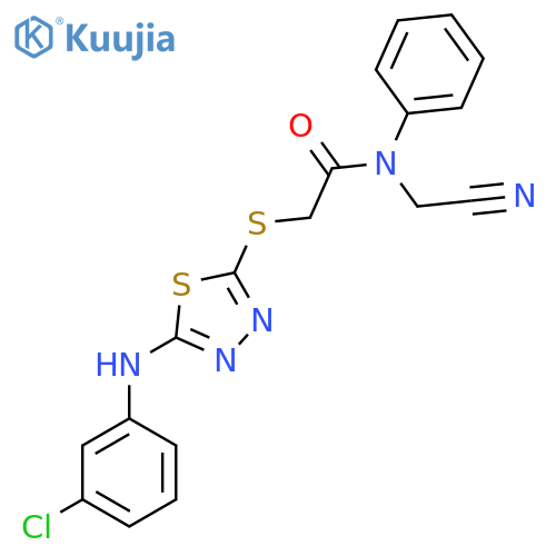2-({5-[(3-chlorophenyl)amino]-1,3,4-thiadiazol-2-yl}sulfanyl)-N-(cyanomethyl)-N-phenylacetamide structure