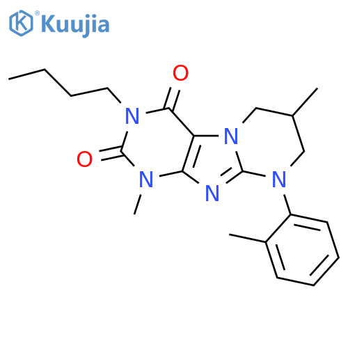 3-butyl-1,7-dimethyl-9-(2-methylphenyl)-1H,2H,3H,4H,6H,7H,8H,9H-pyrimido1,2-gpurine-2,4-dione structure