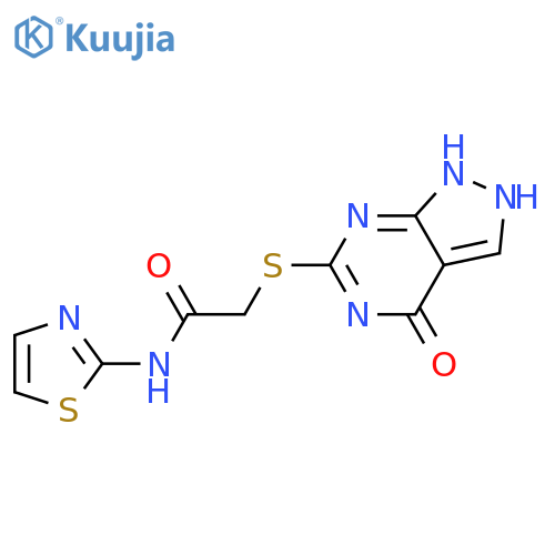 2-({4-oxo-1H,4H,5H-pyrazolo3,4-dpyrimidin-6-yl}sulfanyl)-N-(1,3-thiazol-2-yl)acetamide structure