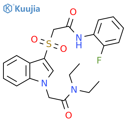 N,N-diethyl-2-(3-{(2-fluorophenyl)carbamoylmethanesulfonyl}-1H-indol-1-yl)acetamide structure