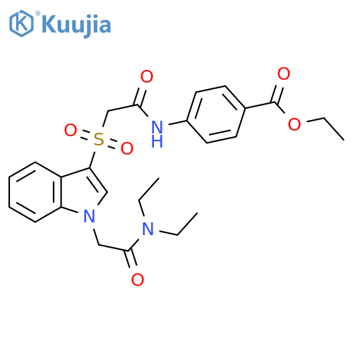 ethyl 4-2-({1-(diethylcarbamoyl)methyl-1H-indol-3-yl}sulfonyl)acetamidobenzoate structure