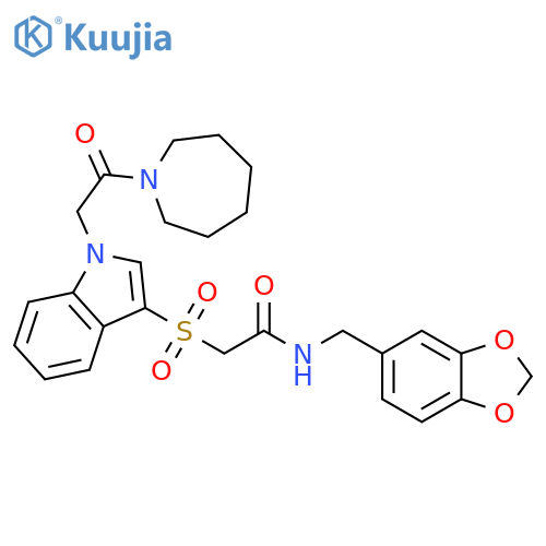 2-({1-2-(azepan-1-yl)-2-oxoethyl-1H-indol-3-yl}sulfonyl)-N-(2H-1,3-benzodioxol-5-yl)methylacetamide structure
