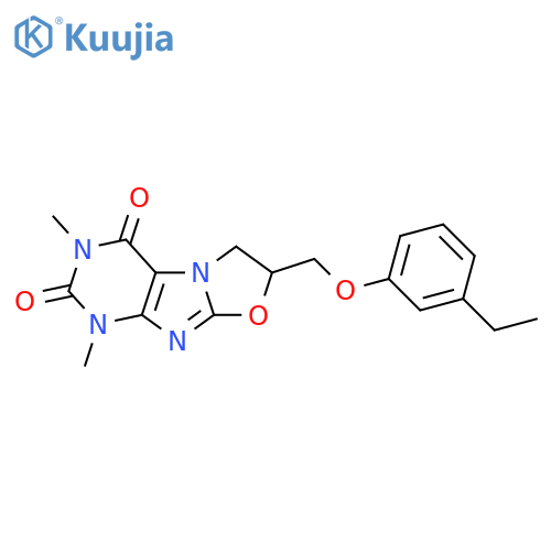 7-(3-ethylphenoxy)methyl-1,3-dimethyl-1H,2H,3H,4H,6H,7H-1,3oxazolo3,2-gpurine-2,4-dione structure