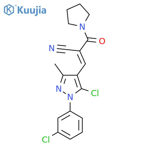 3-[5-chloro-1-(3-chlorophenyl)-3-methyl-1H-pyrazol-4-yl]-2-(pyrrolidine-1-carbonyl)prop-2-enenitrile structure