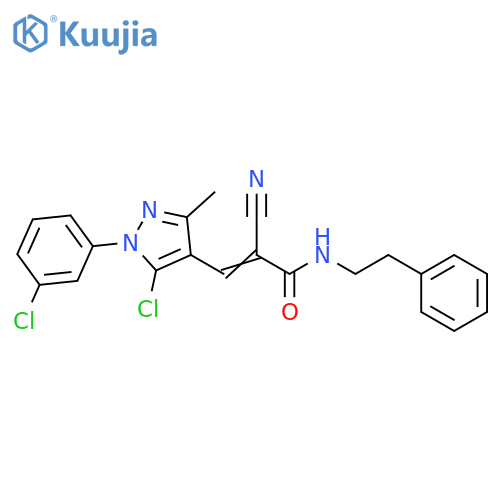 3-[5-Chloro-1-(3-chlorophenyl)-3-methyl-1H-pyrazol-4-yl]-2-cyano-N-(2-phenylethyl)-2-propenamide structure