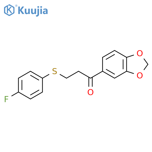1-(1,3-BENZODIOXOL-5-YL)-3-[(4-FLUOROPHENYL)SULFANYL]-1-PROPANONE structure