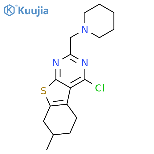 <br>4-chloro-7-methyl-2-(piperidin-1-ylmethyl)-5,6,7,8-tetrahydro[1]benzothieno [2,3-d]pyrimidine structure
