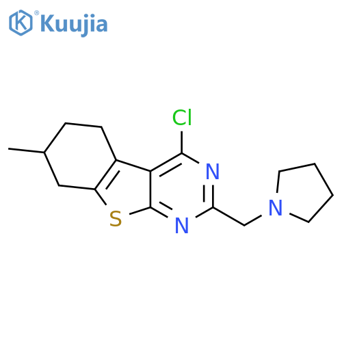 <br>4-chloro-7-methyl-2-(pyrrolidin-1-ylmethyl)-5,6,7,8-tetrahydro[1]benzothien o[2,3-d]pyrimidine structure