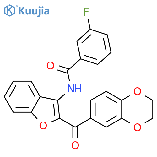 N-2-(2,3-dihydro-1,4-benzodioxine-6-carbonyl)-1-benzofuran-3-yl-3-fluorobenzamide structure