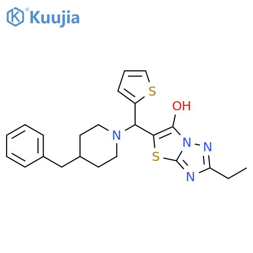 5-(4-benzylpiperidin-1-yl)(thiophen-2-yl)methyl-2-ethyl-1,2,4triazolo3,2-b1,3thiazol-6-ol structure