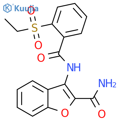 3-2-(ethanesulfonyl)benzamido-1-benzofuran-2-carboxamide structure