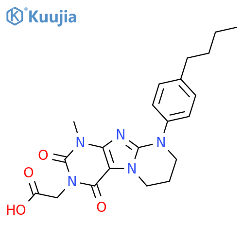 2-9-(4-butylphenyl)-1-methyl-2,4-dioxo-1H,2H,3H,4H,6H,7H,8H,9H-pyrimido1,2-gpurin-3-ylacetic acid structure