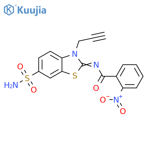 2-nitro-N-(2Z)-3-(prop-2-yn-1-yl)-6-sulfamoyl-2,3-dihydro-1,3-benzothiazol-2-ylidenebenzamide structure