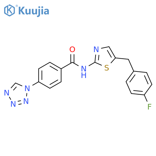 N-{5-(4-fluorophenyl)methyl-1,3-thiazol-2-yl}-4-(1H-1,2,3,4-tetrazol-1-yl)benzamide structure