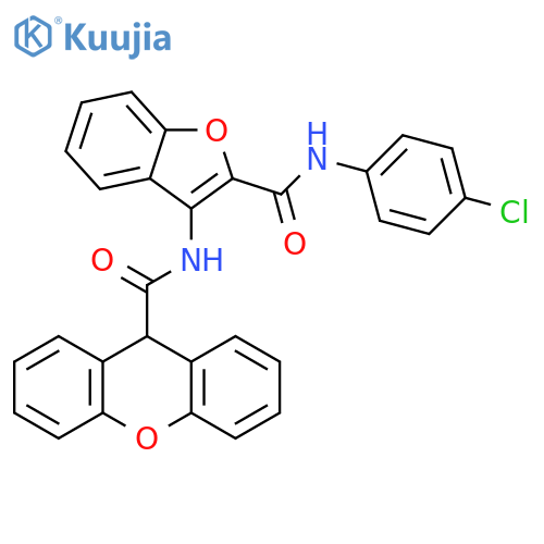 N-{2-(4-chlorophenyl)carbamoyl-1-benzofuran-3-yl}-9H-xanthene-9-carboxamide structure
