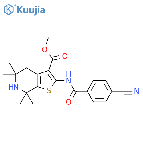 methyl 2-(4-cyanobenzamido)-5,5,7,7-tetramethyl-4H,5H,6H,7H-thieno2,3-cpyridine-3-carboxylate structure
