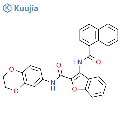 N-(2,3-dihydro-1,4-benzodioxin-6-yl)-3-(naphthalene-1-amido)-1-benzofuran-2-carboxamide structure