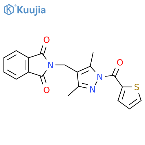 2-{3,5-dimethyl-1-(thiophene-2-carbonyl)-1H-pyrazol-4-ylmethyl}-2,3-dihydro-1H-isoindole-1,3-dione structure