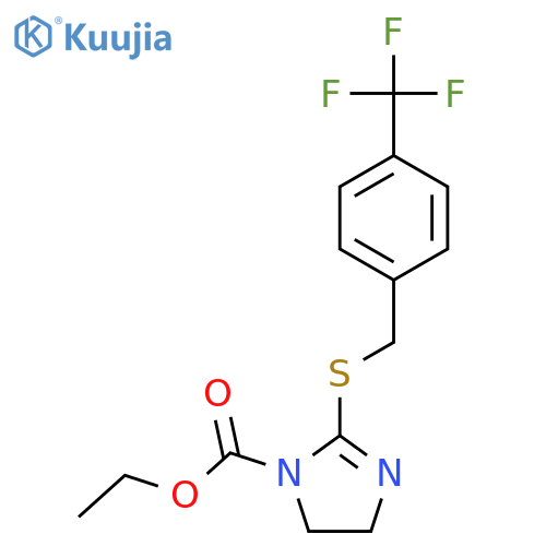 ethyl 2-({4-(trifluoromethyl)phenylmethyl}sulfanyl)-4,5-dihydro-1H-imidazole-1-carboxylate structure