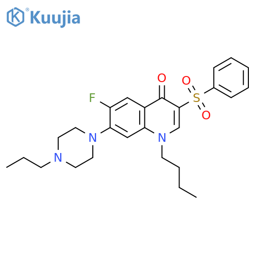 3-(benzenesulfonyl)-1-butyl-6-fluoro-7-(4-propylpiperazin-1-yl)-1,4-dihydroquinolin-4-one structure