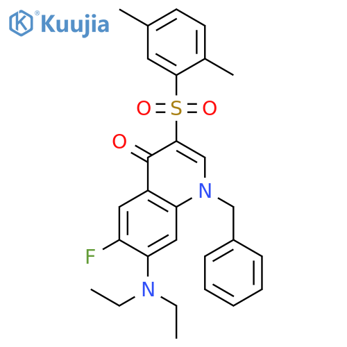 1-benzyl-7-(diethylamino)-3-(2,5-dimethylbenzenesulfonyl)-6-fluoro-1,4-dihydroquinolin-4-one structure