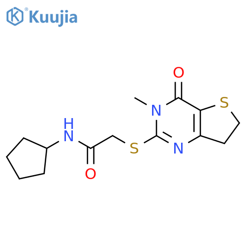 N-cyclopentyl-2-({3-methyl-4-oxo-3H,4H,6H,7H-thieno3,2-dpyrimidin-2-yl}sulfanyl)acetamide structure