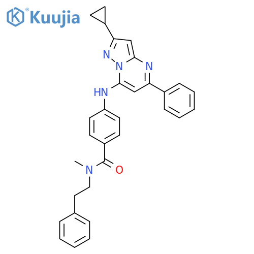 Benzamide,4-[(2-cyclopropyl-5-phenylpyrazolo[1,5-a]pyrimidin-7-yl)amino]-N-methyl-N-(2-phenylethyl)- structure