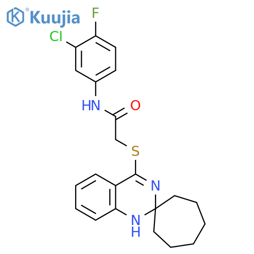 N-(3-chloro-4-fluorophenyl)-2-{1'H-spirocycloheptane-1,2'-quinazolinesulfanyl}acetamide structure