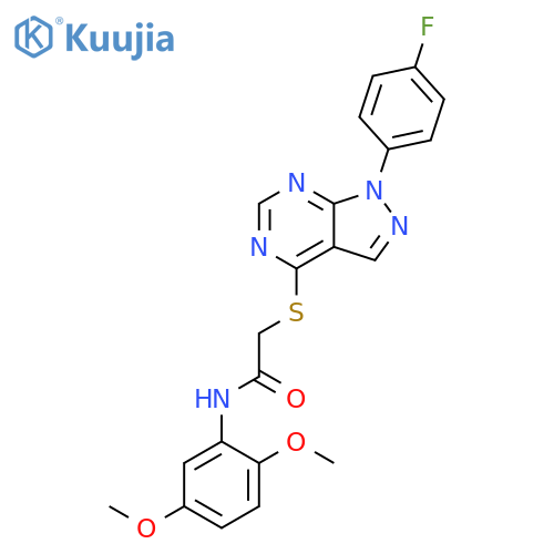 N-(2,5-dimethoxyphenyl)-2-{1-(4-fluorophenyl)-1H-pyrazolo3,4-dpyrimidin-4-ylsulfanyl}acetamide structure