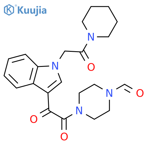 4-(2-oxo-2-{1-2-oxo-2-(piperidin-1-yl)ethyl-1H-indol-3-yl}acetyl)piperazine-1-carbaldehyde structure