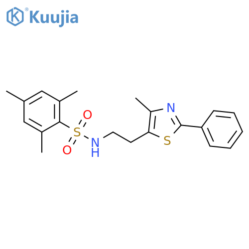 2,4,6-trimethyl-N-2-(4-methyl-2-phenyl-1,3-thiazol-5-yl)ethylbenzene-1-sulfonamide structure