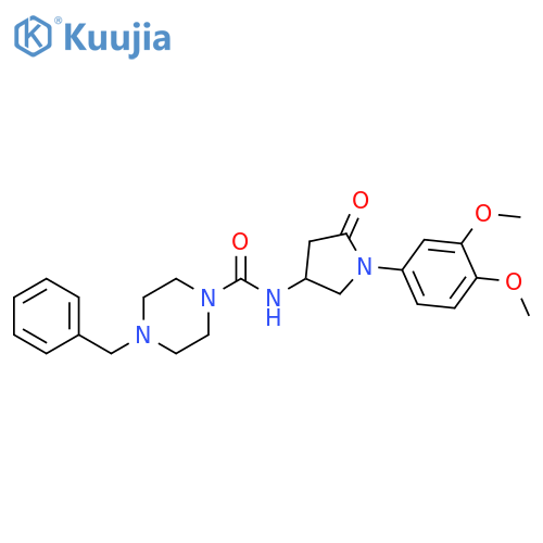 4-benzyl-N-1-(3,4-dimethoxyphenyl)-5-oxopyrrolidin-3-ylpiperazine-1-carboxamide structure